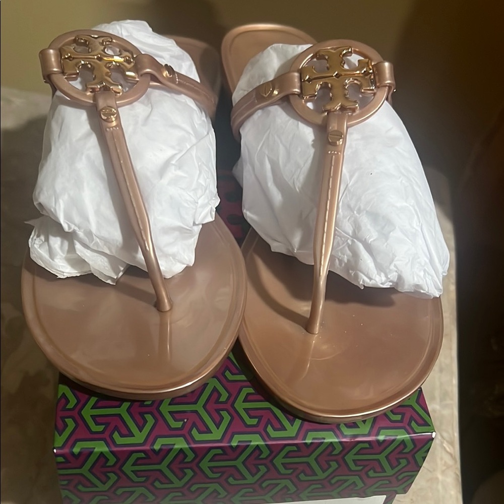 Tory Burch Tan Sandals with Ornate Embellishments